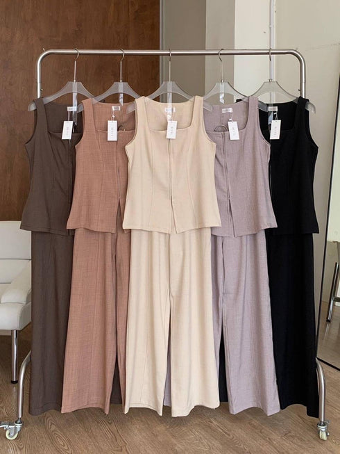 Women Classy Zipper Square Blouse With Trousers Sets